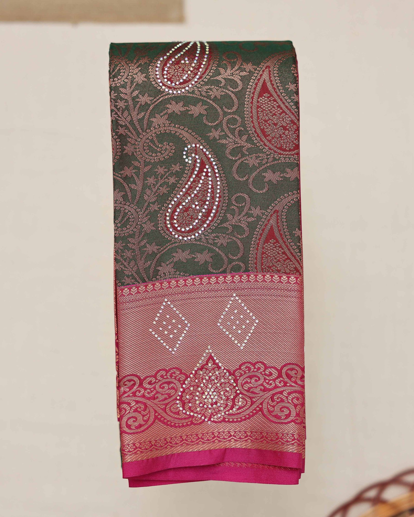 Luxurious Green Stone-Embroidered Premium Silk Saree