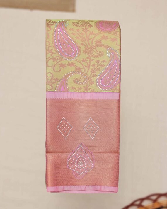 Luxurious Silk Saree with Exquisite Green Stone Embroidery