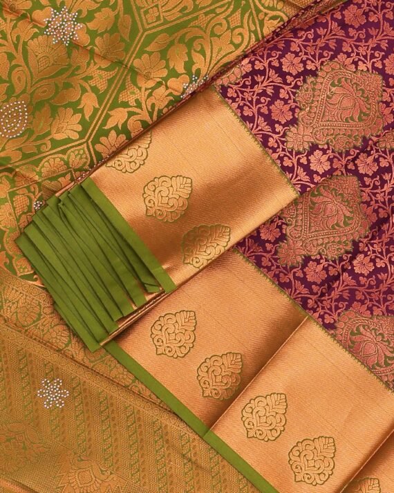 Elegant Purple Stone-Embroidered Premium Silk Saree - Image 2