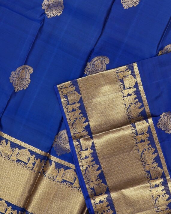 Elegant Blue Kanchipuram Pure Silk Saree - Image 2