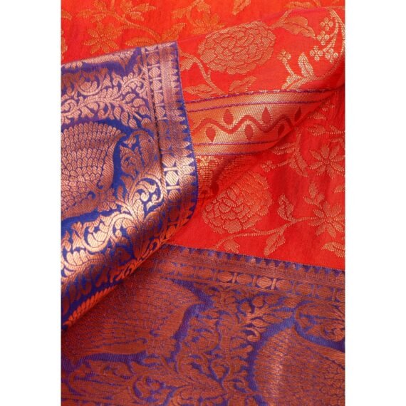 Exquisite Dark Orange Copper Zari Niranjana Silk Saree for Elegant Occasions - Image 6