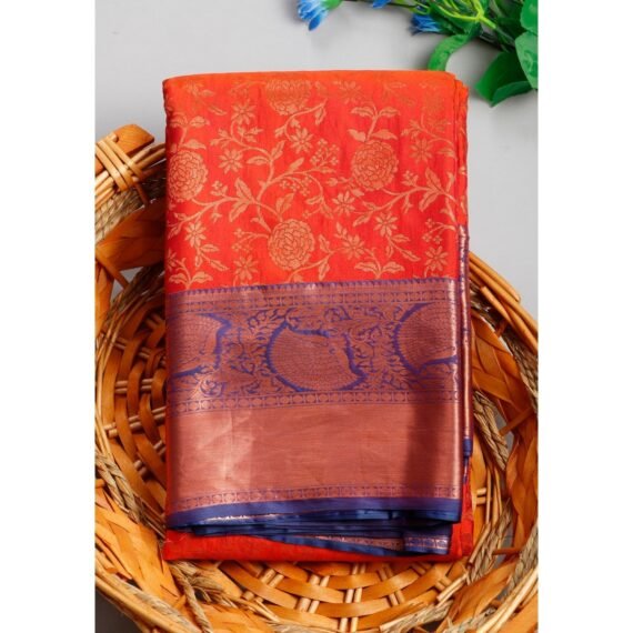 Exquisite Dark Orange Copper Zari Niranjana Silk Saree for Elegant Occasions