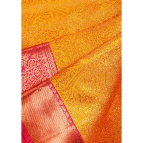 Exquisite Yellow Copper Zari Niranjana Silk Saree - Image 6