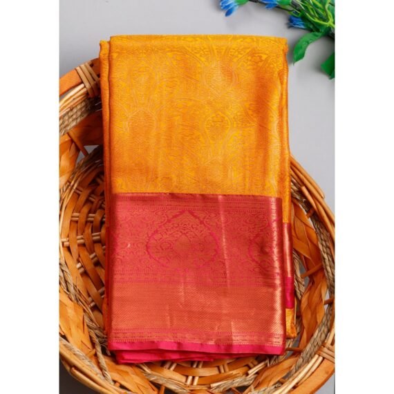 Exquisite Yellow Copper Zari Niranjana Silk Saree