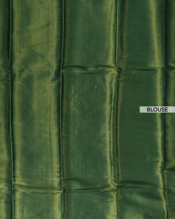 Elegant Cream and Green Floral Design Soft Silk Saree - Image 3