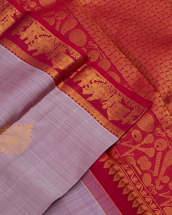 Elegant Lavender Kanchipuram Pure Silk Saree - Image 2