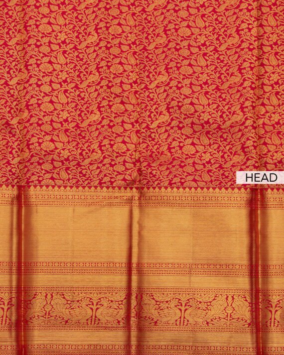 Vibrant Red Kanchipuram Pure Silk Saree - Image 4