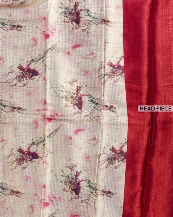 Elegant Cream and Red Soft Silk Saree for Timeless Grace - Image 2