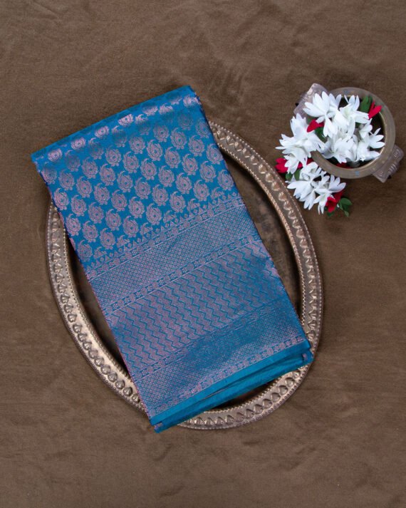 Stunning Blue Kanchipuram Pure Silk Saree