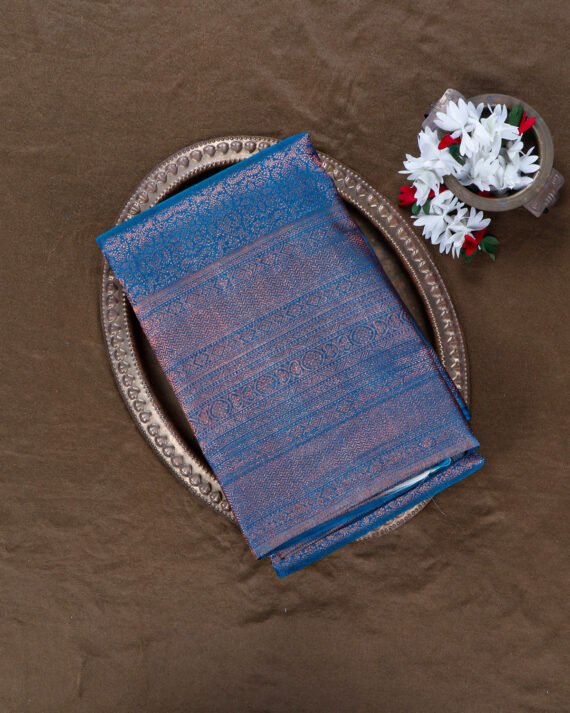 Elegant Blue Kanchipuram Pure Silk Saree for Timeless Grace