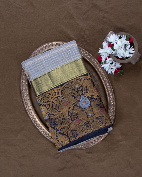 Elegant Grey Kanchipuram Pure Silk Saree