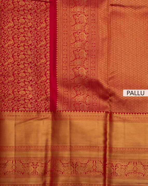 Vibrant Red Kanchipuram Pure Silk Saree - Image 5